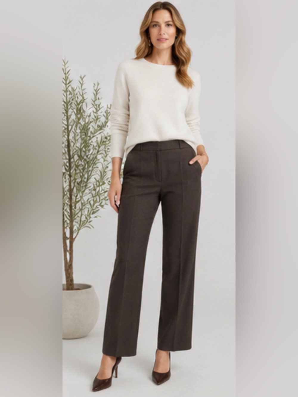 Talbots Dark Brown Straight-Leg Tailored Trousers